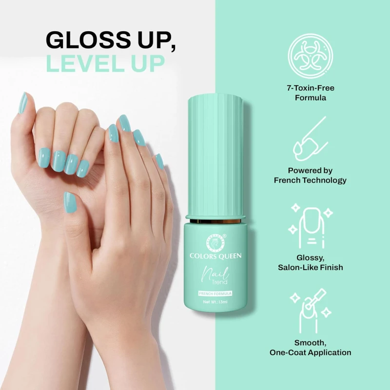 Colors Queen Nail Trend Glossy Nail Polish | Chip Resisting & Quick Drying Nail Paint with High Shine | 7 Toxin Free Formula | Vegan & Cruelty Free | Long Lasting & Vibrant Nail Paint for Women (Crystal Cream, 13ml) thumbnail 3